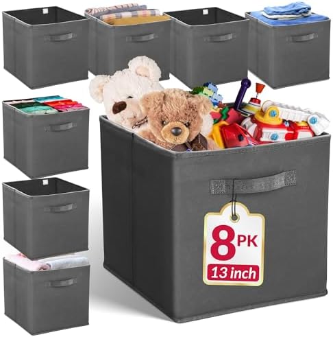 Reli. 13x13x13 Storage Cube Bins (8 Pack) Dark Gray, Fabric Organizer Cubes by Reli
