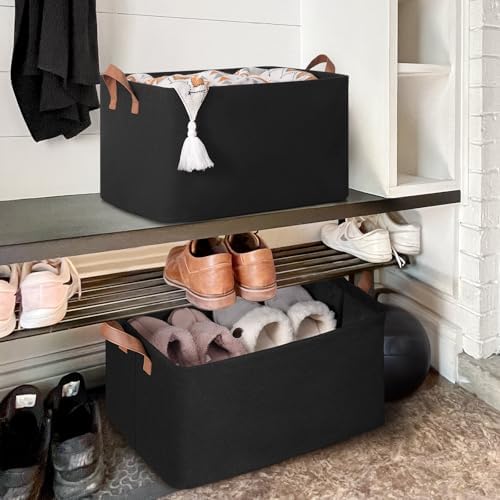 CHICVITA 45L Extra Large Fabric Storage Bins for Shelves, 2Pack, Black - Image 7