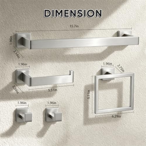 VELIMAX Brushed Nickel Towel Bar, SUS304 Stainless Steel Bathroom Hardware Set, Towel Racks for Bathroom Wall Mounted 16-Inches - Image 7
