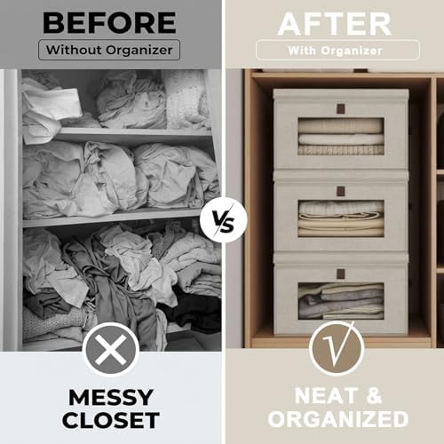2 Pack 15x10x10 Magnetic Front Opening Closet Organizer Bins, Foldable Fabric Storage Boxes with Lids for Shelves, Clothes, Nursery, Toys, Yarn, Towels, Living Room - Image 4