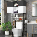 Over-The-Toilet Storage Rack, 4-Tier Bathroom Organizer Shelf Over Toilet with Barn Doors Cabinet and Basket, Freestanding Space Saver Bathroom Shelves with Paper Holder Above Toilet (Black & White) by Unknown