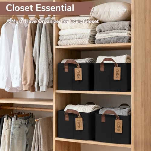 CHICVITA 4 Pack Fabric Storage Bins for Shelves, Metal Frame, 20L Black - Image 2