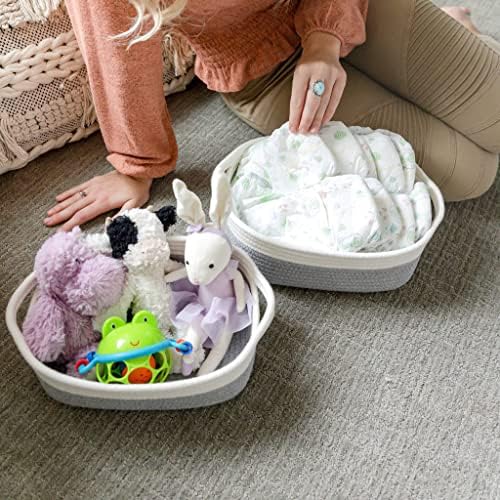 NaturalCozy 5-Piece Rectangle Storage Basket Set- Natural Cotton Rope Woven Baskets for Organizing! Small Basket for Montessori, Baby Nursery, Dog Toy Baskets, Cat Toy Box, Bathroom Organization Bin - Image 5