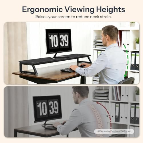 HOOBRO Dual Monitor Stand Riser, 39 Inch Large Computer Monitor Stand for 2 Monitors, Computer Monitor Riser, Desk Shelf Organizer for Office Desk, Accessories, Black BB121CJ01 - Image 5