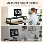 HOOBRO Dual Monitor Stand Riser, 39 Inch Large Computer Monitor Stand for 2 Monitors, Computer Monitor Riser, Desk Shelf Organizer for Office Desk, Accessories, Black BB121CJ01 - Image 5