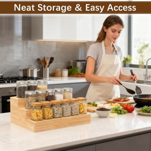 2 Pack 3 Tier Bamboo Spice Rack Organizer for Kitchen Countertop or Cabinet - Image 3