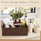 Remerry Brown Bathroom Countertop Organizer Caddy, Wicker-like Divided Basket with Handle and Metal Frame, 4 Compartment, Paper Rope Storage Organizer for Vanity Kitchen (15.35 x 10.24 x 6.3 in) - Image 5