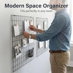 Kaforise Painted Wire Wall Grid Panel, Multifunction Photo Hanging Display and Wall Storage Organizer, Pack of 2, Size:23.6"x 23.6", Square Black - Image 4