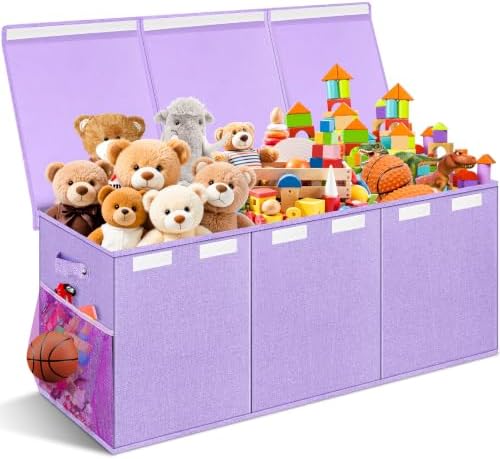 Extra Large Toy Box with Lids, Collapsible Storage Bin, 38"x16"x14", Purple by Rocamdo