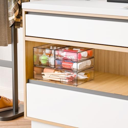 Yieach 4 Pack Clear Stackable Storage Drawers,Acrylic Drawer Organizer for Medicine,Palettes,Hair Accessories and Makeup Organizer,Plastic Drawers for Cabinet,Office,Desk,Bathroom Storage Containers - Image 2