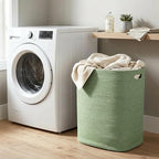 MEGASKET Large Laundry Hamper 16"x13"x22" - Tall Woven Baby Laundry Basket, Decorative Cotton Rope Dirty Clothes Hamper Bin, Green Room Decor, Bedroom Bathroom Aesthetic, Soft Green Hamper, 75L - Image 5