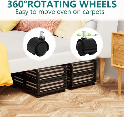 Wisuce 2 Packs Bamboo Under Bed Storage Organizer with Wheels Black Small - Image 7