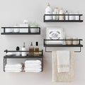 Black Wood Floating Shelves Wall Mounted - 3+1 Tier Rustic Bathroom Wall Shelves Over Toilet with Wire Storage Basket and Towel Bar, set of 4 Farmhouse Floating Shelf for Bathroom, Kitchen, Bedroom. by LUDORU