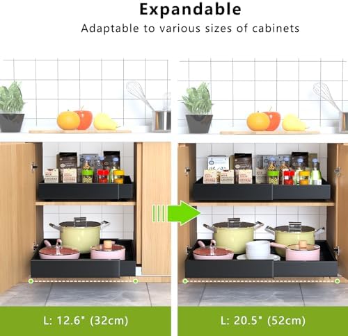 Mlinavn 2 Pack Pull Out Cabinet Organizer,21" Deep Slide Out Drawer Organizers,No Drill Pull Out Drawers Adhesive with Nano Compatible Framed Cabinets Shelves for Kitchen Pantry Adjustable Width - Image 3
