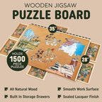 1500 Piece Wooden Jigsaw Puzzle Board - 6 Drawers, Preassembled Rotating Puzzle Table | 35” X 28” Jigsaw Puzzle Board | Puzzle Cover Included - Portable Tables for Adults and Kids - Image 2