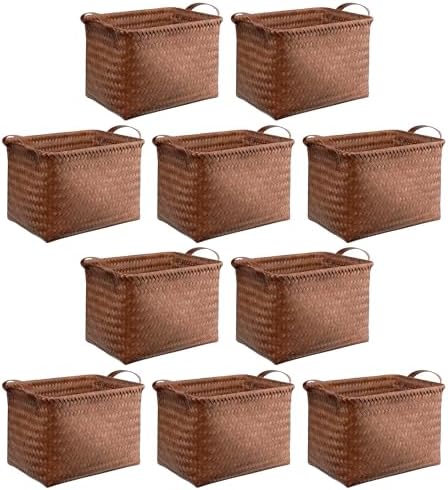 BROWNLILY Handwoven Clothes Basket Laundry Hampers Large Wicker Storage Baskets for Shelves Blankets Closet Storage Bins Car Bedroom Bathroom Organizers and Storage Bath (Pack of 10, Brown) by BROWNLILY