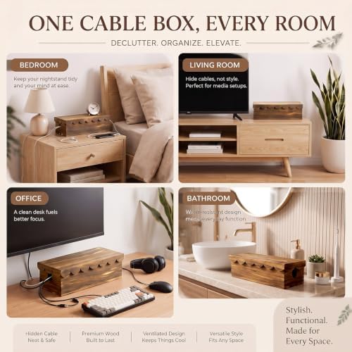 Patelai 2 Pcs Wooden Cable Management Box Scalloped Edge - Image 6