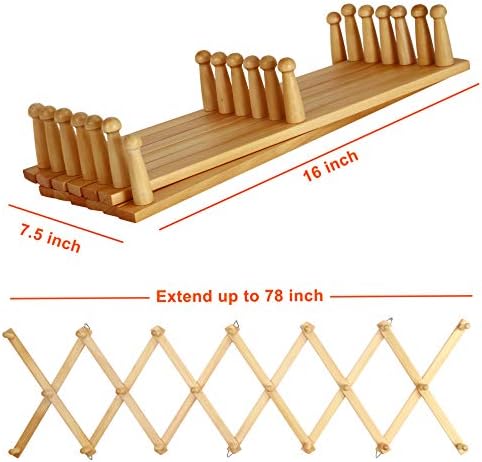 Dseap Accordian Wall Hanger: 16” High Wooden Wall Expandable Coat Rack, Hat Rack Holder, Accordion Hook for Baseball Caps, Coats, Mugs, 20 Peg Hooks, Natural - Image 6