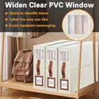 GhvyenntteS 8 Pack Bed Sheet Organizers and Storage (Queen & King Size), Foldable Sheet Organizers and Storage with Window and Label, Bed Sheet Organizer with Leather Handle, Beige - Image 6