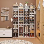 HOMEFORT 10-Tier Vertical Shoe Rack, Corner Shoe Tower, Slim Shoe Organizer with Two Hanging Hooks, Wooden Shoe Storage Stand for Entryway, Hallway, Closet (White) - Image 2