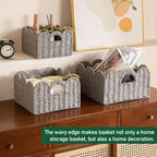 OIAHOMY Scalloped Wicker Baskets, Hand-woven Storage Baskets with Built-in Handles, Paper Rope Shelf Baskets for Organizing and Decoration, Set of 3-Grey - Image 6