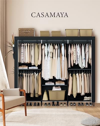 CASAMAYA Portable Closet, 81.5 Inch Extra Large Capacity Wardrobe Closet with Cover, Clothes Storage Organizer with Shelves and 5 Hanging Rods, Easy to Assembly, Black PCT136B01 - Image 2