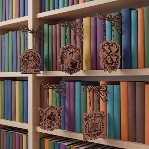 Yalikop 10 Set Book Shelf Dividers Decor, Hanging Shelf Sign with Brackets - Image 4