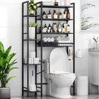 Kalrin 8-Tier Over The Toilet Storage with Side Rack, Over Toilet Storage Rack with Adjustable Shelf & Drain Basket, Freestanding Bathroom Organizer for Balcony, Laundry (Pure Black) by Kalrin