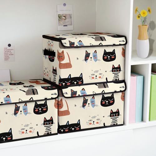 Stackable Storage Bins with Lids,Closet Organizers Fabric Box for Home and Office,Blanket Clothes Organizers,Under Bed Storage Containers 3 Pack - Image 4
