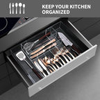 Clear Acrylic Drawer Organizer for Kitchen Utensils and Flatware, Adjustable Silverware Tray with 9 Compartments for Drawers, Office, and Bathroom Storage - Image 2