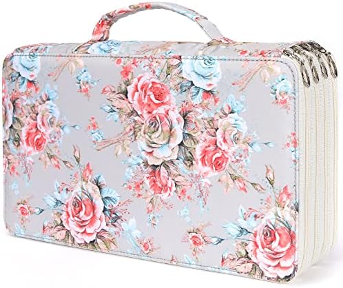 Vomgomfom 300 Slots Marker Case 4-Layer PU Leather, Handle, Gray Rose by Vomgomfom