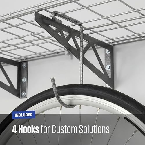 SafeRacks Steel Garage Wall Shelves 2-Pk w/Hooks, 300lb, Hammertone (12x36) - Image 5