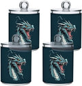 Fustylead 4 Pack Western Dragon Plastic Apothecary Jars with Lid, Bathroom Vanity Storage Organizer Canister for Qtip, Cotton Ball, Swab, Round Pads, Floss by Fustylead