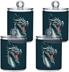 Fustylead 4 Pack Western Dragon Plastic Apothecary Jars with Lid, Bathroom Vanity Storage Organizer Canister for Qtip, Cotton Ball, Swab, Round Pads, Floss by Fustylead