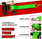 Green Rack Straps with J-Hook (2PK),1.5" x7.5' Ladder Rack Ratchet Straps, 2" Round Tube Mount, Perfect Ladder Rack Tie-Downs for Trailer Cargo Control - Image 3