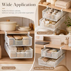 Double Layer White Closet Pull-Out Basket, Under Shelf Hanging Wire Mesh Drawer, Space-Saving Wardrobe Organizer for Socks, Underwear & Bras, 14.6 x 8.9 in - Image 6