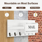Lwenki Mail Organizer for Wall Mount – Key Holder with Shelf Includes Letter Holder and Hooks for Hallway Farmhouse Decor – Rustic Wood with Flush Mounting Hardware (16.5” x 9.1” x 3.4”) (White) - Image 7
