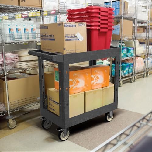 Plastic Utility Cart on Wheels, 34 x 17 Inch Rolling Service Cart-Black - Image 2