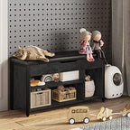 Shoe Bench, Lift Top Shoe Storage Bench, Adjustable Shelf Entryway Bench, Metal and Wood Shoe Rack Organizer with Cushion for Entry, Bedroom, Closet, Living Room, Hallway (Black, 35.5" W) - Image 3