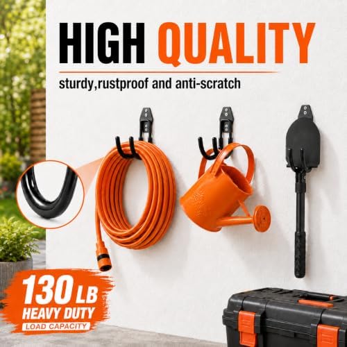 Garage Tool Hooks Wall Mount, 6 Pack Heavy Duty Storage Hooks for Garden Tools, Wall Hooks for Garden Hoses, Brooms, Ladders, Garage Storage and Organization Accessories - Image 3