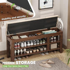 Shoe Bench for Entryway, Solid Rubberwood Shoe Bench with Hidden Storage, Adjustable 2-Tier Shelves & Soft PU Leather Seat, Shoe Rack Durable Easy Assembly for Hallway or Bedroom - Beige, 47.2" - Image 5
