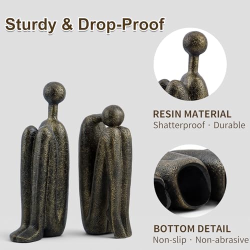 Thinker Decorative Bookends Set of 2, Heavy Duty Resin for Shelves, Bronze - Image 4
