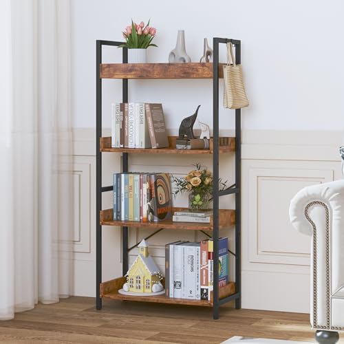 HCHQHS 4 Tier Bookshelf, Adjustable Industrial Bookcase, Vertical Tall Book Shelf, Wood and Black Metal Open Bookshelves for Home Office, Living Room, Bedroom - Image 6