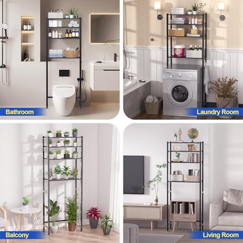 samstar 4 Tier Over The Toilet Storage Rack, Bathroom Organizer Shelves Cabinet Above Toilet, with Adjustable Height Freestanding Shelf Space Saver, Black - Image 6