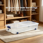 66 Quart Clear Plastic Underbed Storage Bin with Latching Lid and Wheels, Stackable Container, Blue - Image 7
