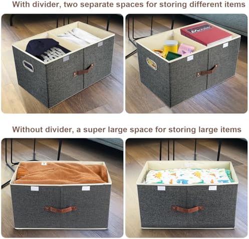 TYEERS Extra Large Collapsible Storage Bins with Lids and Compartments, Washable, Fabric Storage Boxes, 21.7x13x11.8 inches, 3 Pack, Black - Image 3