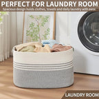 Laundry Hamper with Handles, 72L Rope Laundry Basket, Grey & White - Image 5