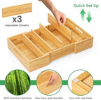 Kiasthome Expandable Bamboo Lid Organizers Inside Cabinet, Kitchen Cabinet Organizers with 3 Adjustable Dividers, Storage Plastic Lids, Food Container Lid Holder Organizer for Drawer Pantry, Nature - Image 5