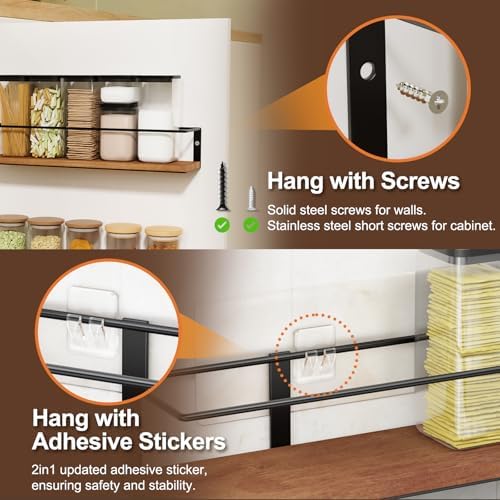 6-Pack Wall-Mounted Spice Rack, Rustic Hanging Storage Shelves - Image 4
