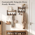 Delamu 29" Large Coat Rack Wall Mount with Shelf, 4 in 1 Shelf with 11 Hooks, Wooden Key and Mail Holder for Wall for Entryway, Living Room and Bedroom, Brown - Image 6